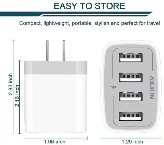 Alt view image 8 of 12 - USB Charger Cube, Wall Charger Plug, 4.8A 4-Muti Port USB Adapter Power Plug Charging Station Box Base Replacement for iPhone 15 14 13 12 16 Pro Max/X/17, iPad Samsung Phones Charging Block