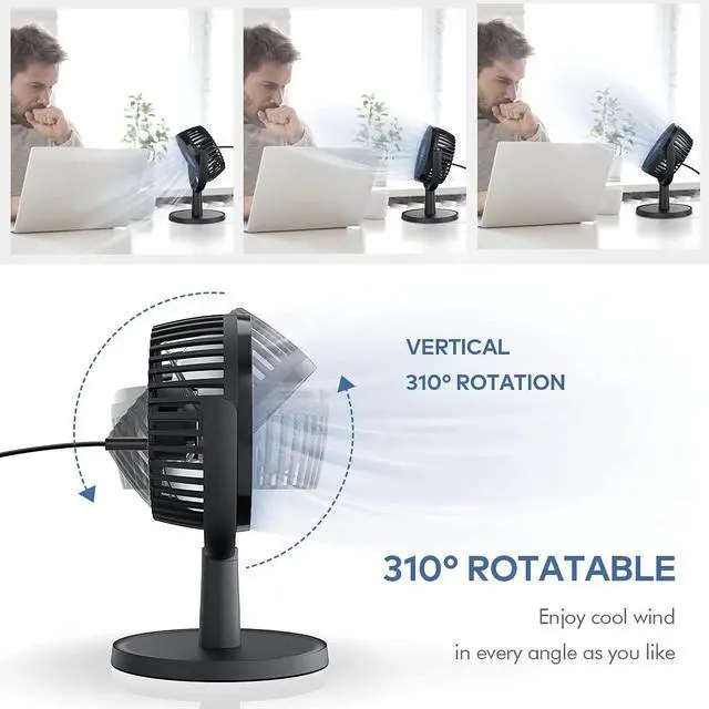 Alt view image 9 of 14 - Mini Desk Fan, USB Powered Desktop Fan with 4 Speeds, Small but Powerful Strong Airflow Work Quiet, 310° Adjustment, Portable Personal Air Circulator Fan for DesktopTable Office Bedroom-Black