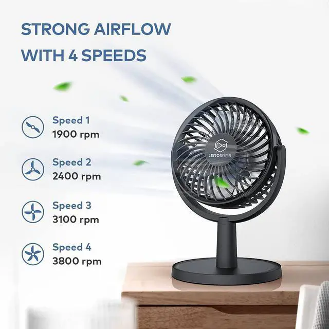 Alt view image 10 of 14 - Mini Desk Fan, USB Powered Desktop Fan with 4 Speeds, Small but Powerful Strong Airflow Work Quiet, 310° Adjustment, Portable Personal Air Circulator Fan for DesktopTable Office Bedroom-Black