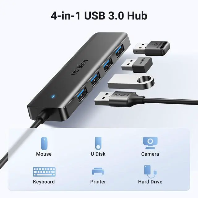 Alt view image 9 of 14 - USB 3.0 Hub, 4 Ports USB A Splitter Ultra-Slim USB Expander for Mouse, Keyboard, Flash Drive, U Disk, Printer Compatible with Laptop, Desktop PC, Xbox, PS5, and More