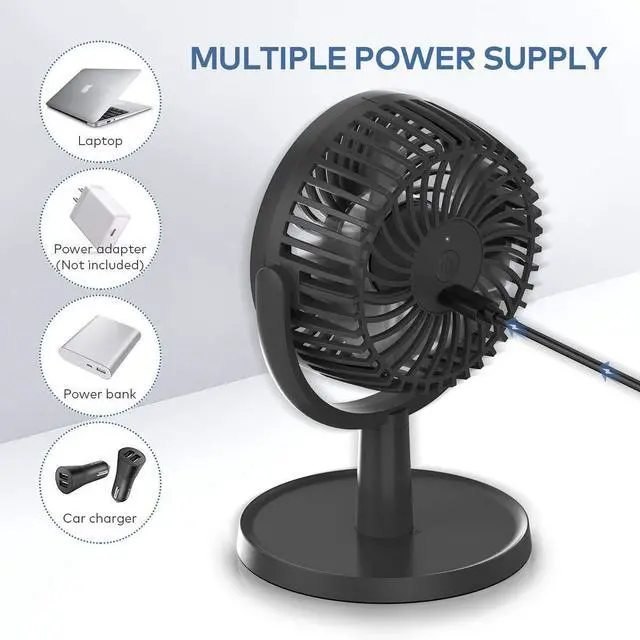 Alt view image 12 of 14 - Mini Desk Fan, USB Powered Desktop Fan with 4 Speeds, Small but Powerful Strong Airflow Work Quiet, 310° Adjustment, Portable Personal Air Circulator Fan for DesktopTable Office Bedroom-Black