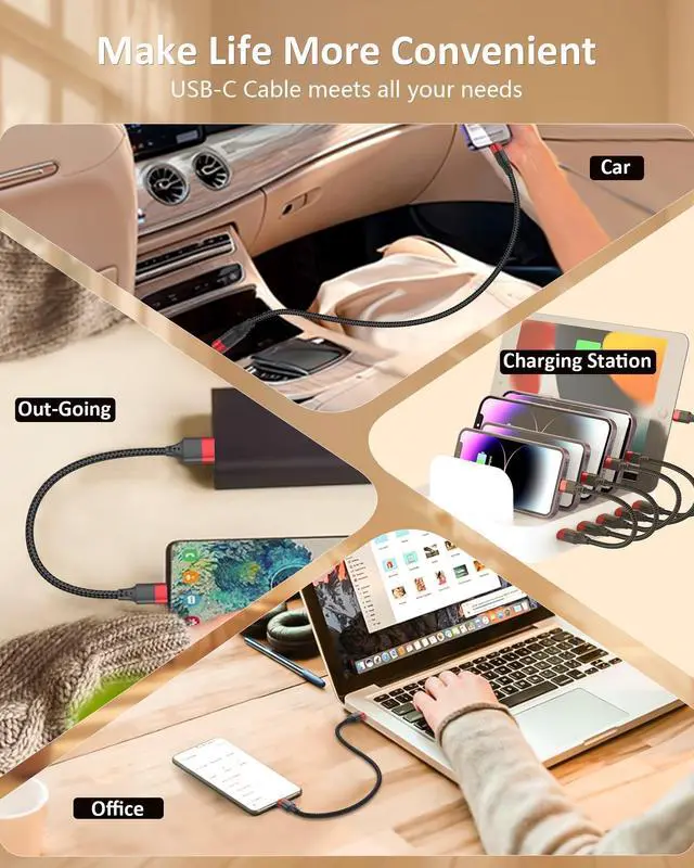 Alt view image 12 of 14 - 1.5ft USB C Cable, 2 Pack USB to USB C Cable 18 inch, Braided Type C Charger Cord Fast Charging for iPhone 17 16 15 Pro Max, Samsung Galaxy S25 S24 S23, Pxiel,USBC Short Cable for Car