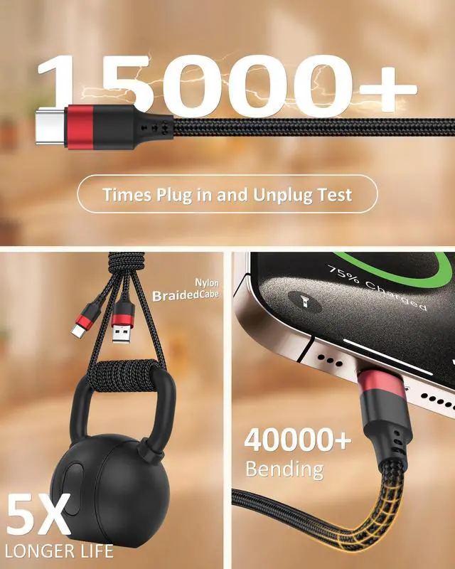 Alt view image 13 of 14 - 1.5ft USB C Cable, 2 Pack USB to USB C Cable 18 inch, Braided Type C Charger Cord Fast Charging for iPhone 17 16 15 Pro Max, Samsung Galaxy S25 S24 S23, Pxiel,USBC Short Cable for Car