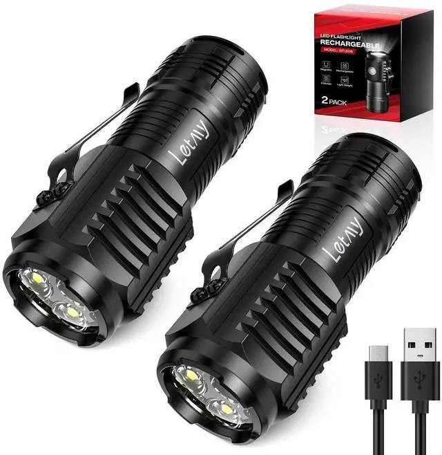 Alt view image 8 of 14 - Rechargeable Mini Flashlights with Magnetic Base, 2 Pack Bright 3 LED Flash Lights, Small EDC Flashlight with Belt Clip, 4 Modes Portable Rechargeable Flashlights for Emergency Camping Home