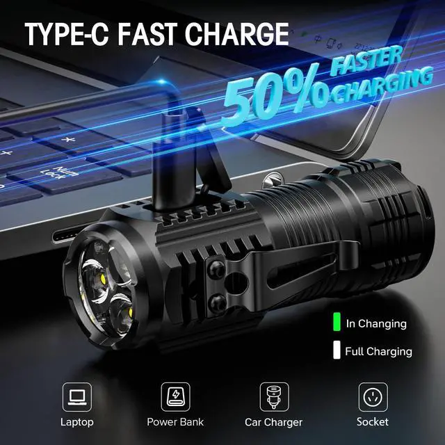 Alt view image 9 of 14 - Rechargeable Mini Flashlights with Magnetic Base, 2 Pack Bright 3 LED Flash Lights, Small EDC Flashlight with Belt Clip, 4 Modes Portable Rechargeable Flashlights for Emergency Camping Home