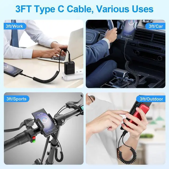 Alt view image 14 of 14 - Coiled USB C Charger Cable 3ft for iPhone 17 Pro Max Air 16 Pro Max,16 Plus,16 Pro,16 15, Retractable Short Android Auto Car Carplay Fast Charging Type A to C Phone Power Cord for Samsung Galaxy S25