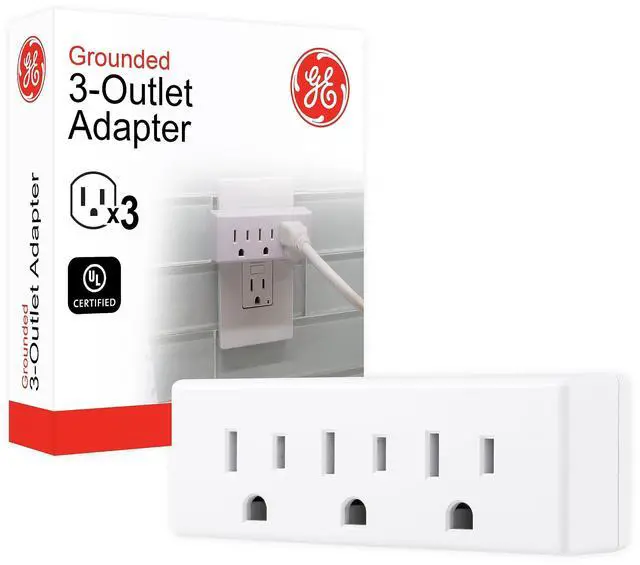 Alt view image 6 of 10 - 3-Outlet Extender Wall Tap, Grounded Adapter Plug, Indoor Rated, 3-Prong, Perfect for Travel, UL Listed, White, 52203