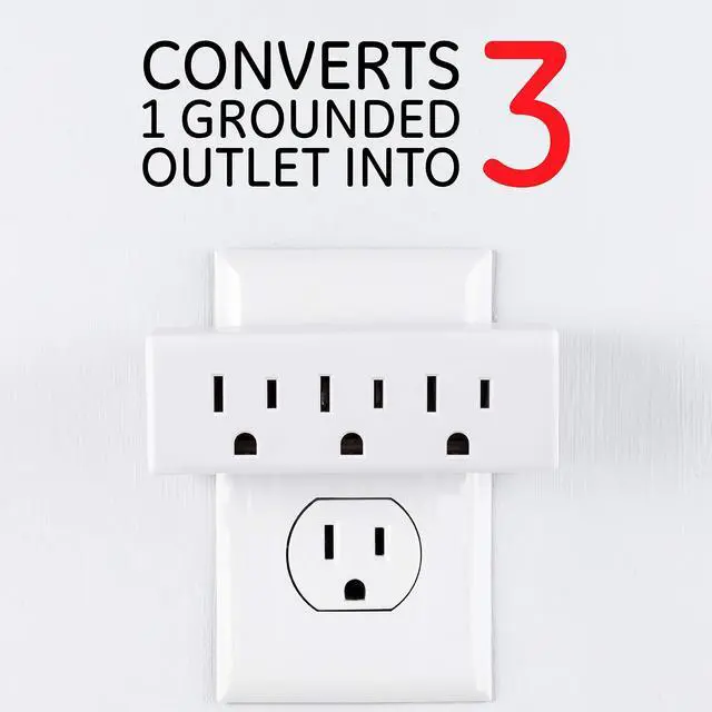 Alt view image 8 of 10 - 3-Outlet Extender Wall Tap, Grounded Adapter Plug, Indoor Rated, 3-Prong, Perfect for Travel, UL Listed, White, 52203