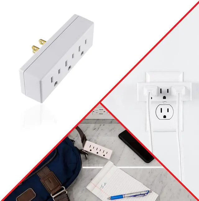 Alt view image 10 of 10 - 3-Outlet Extender Wall Tap, Grounded Adapter Plug, Indoor Rated, 3-Prong, Perfect for Travel, UL Listed, White, 52203