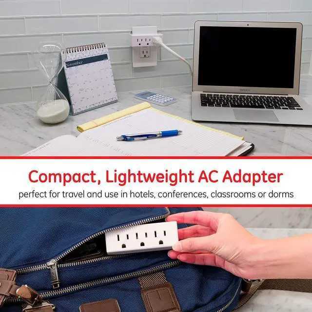 Alt view image 9 of 10 - 3-Outlet Extender Wall Tap, Grounded Adapter Plug, Indoor Rated, 3-Prong, Perfect for Travel, UL Listed, White, 52203