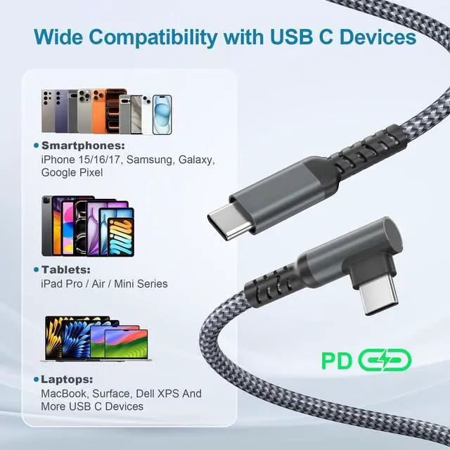Alt view image 14 of 14 - for New iPhone 17 16 Air Pro Max Car Charger Cable 10FT with USB C Adapter,Right Angle 60W Type C Fast Charging Power Cord for Apple iPhone 17e 15 Plus,Carplay,iPad Air Mini,Samsung S26 S25