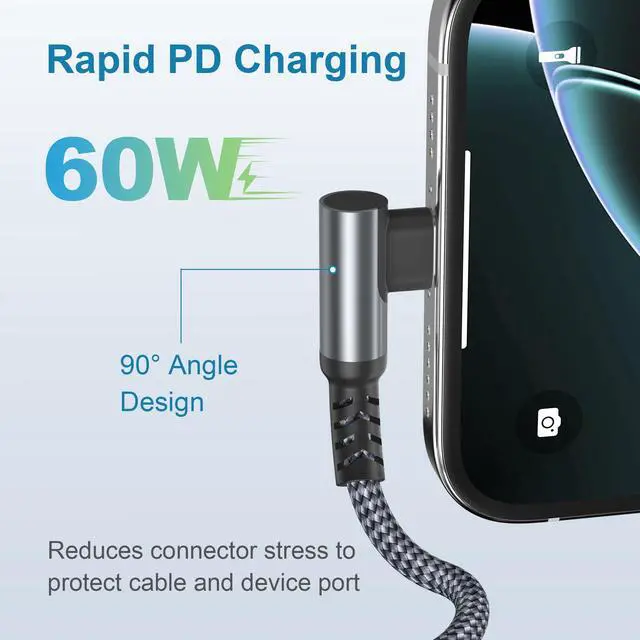 Alt view image 10 of 14 - for New iPhone 17 16 Air Pro Max Car Charger Cable 10FT with USB C Adapter,Right Angle 60W Type C Fast Charging Power Cord for Apple iPhone 17e 15 Plus,Carplay,iPad Air Mini,Samsung S26 S25