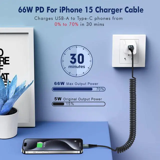 Alt view image 12 of 14 - USB C Charger Cable Fast Charging, Coiled USB A to USB C Cable for Car, 2Pack 3FT Braided Type C Cord Compatible with iPhone 15 Pro Max Samsung Galaxy S10 / S10+ / Note 9, 8 LG V30 and More, Black