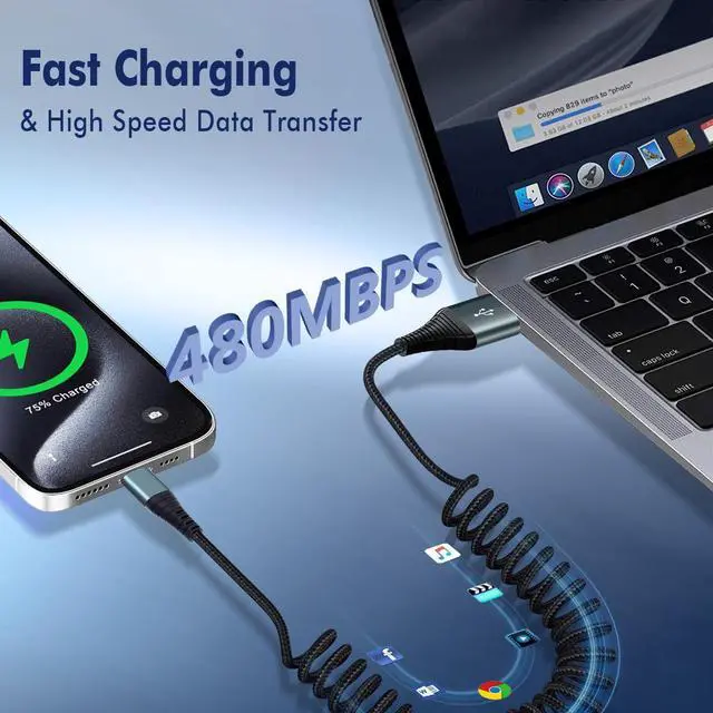 Alt view image 13 of 14 - USB C Charger Cable Fast Charging, Coiled USB A to USB C Cable for Car, 2Pack 3FT Braided Type C Cord Compatible with iPhone 15 Pro Max Samsung Galaxy S10 / S10+ / Note 9, 8 LG V30 and More, Black