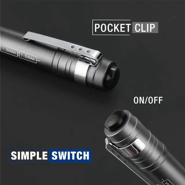 Alt view image 12 of 13 - LED Pen Light, Aluminum Pen Flashlights, Pocket Flashlight with Clip for Inspection, Emergency, Everyday, 2AAA Batteries Include, Gray(4-Pack)