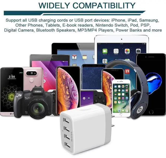 Alt view image 12 of 12 - USB Charger Cube, Wall Charger Plug, 4.8A 4-Muti Port USB Adapter Power Plug Charging Station Box Base Replacement for iPhone 15 14 13 12 16 Pro Max/X/17, iPad Samsung Phones Charging Block