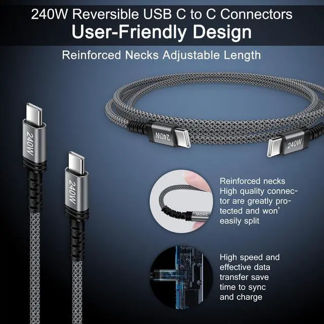 Alt view image 13 of 14 - 240W USB C Cable Fast Charging for iPhone 17 Air 17 Pro 17 Pro Max 16 Plus 16 15 Pro,3FT Carplay Car USBC to USBC Cord Android Phone Woven Cable for Samsung Galaxy S26/S26 Ultra/S26+/S25 Ultra S24 S23