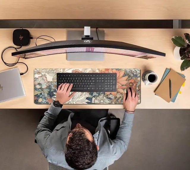 Alt view image 14 of 14 - Japanese Minimalist Floral Desk Mat Aesthetic Flowers XL Large Extended Gaming Mouse Pad with Stitched Edges, Big Laptop Computer Keyboard and Mouse Mat for Girl Women Office Decor 31.5x11.8 in