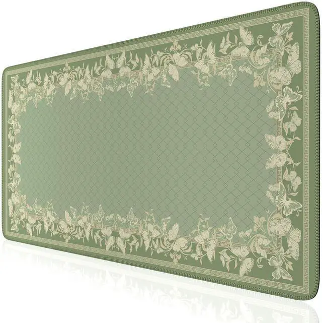 Alt view image 8 of 14 - Floral Desk Mat for Keyboard and Mouse,Cute Gaming Mouse Pad XXL,Anti-Slip Desk Matt for Desktop,Soft Lycra Surface Computer Mat Women,Girly Big Mousepad for Home Office (Light Green)