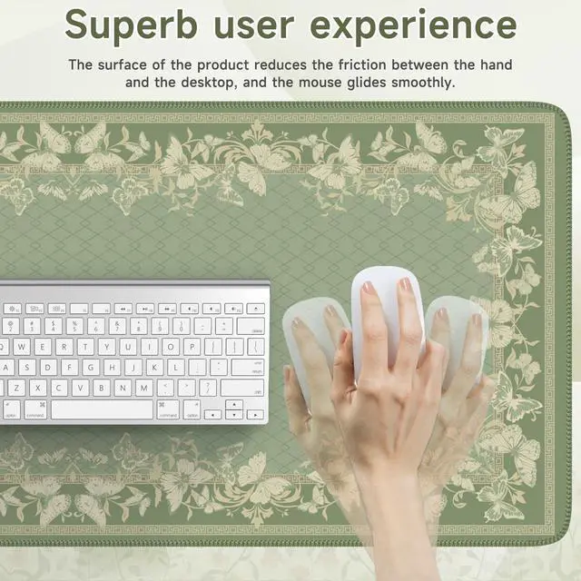 Alt view image 11 of 14 - Floral Desk Mat for Keyboard and Mouse,Cute Gaming Mouse Pad XXL,Anti-Slip Desk Matt for Desktop,Soft Lycra Surface Computer Mat Women,Girly Big Mousepad for Home Office (Light Green)