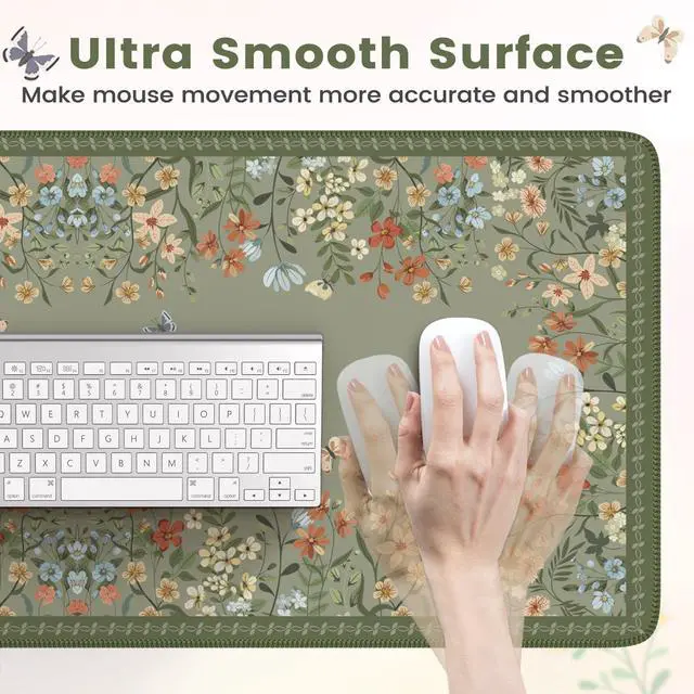 Alt view image 8 of 10 - Dark Green Floral Desk Mat, Desk Mat for Keyboard and Mouse, XL Mouse Pad with Non-Slip Rubber Base, Waterproof Computer Mats for Desktop, Long Mouse Pad for Gaming, Women Office