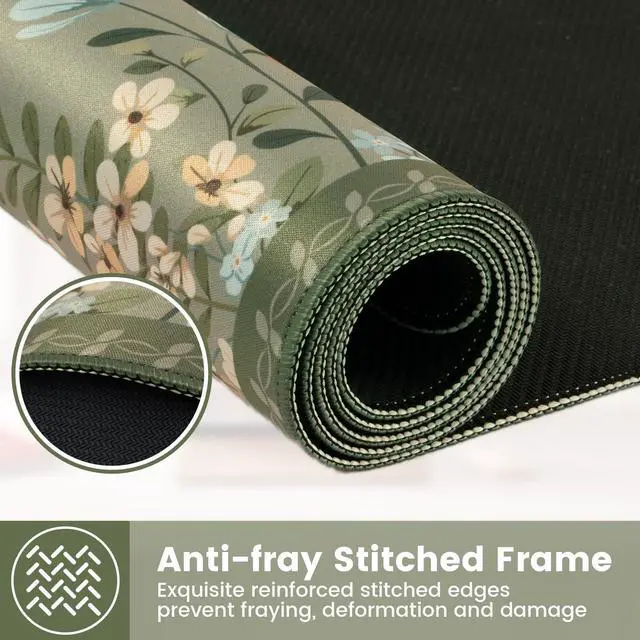 Alt view image 10 of 10 - Dark Green Floral Desk Mat, Desk Mat for Keyboard and Mouse, XL Mouse Pad with Non-Slip Rubber Base, Waterproof Computer Mats for Desktop, Long Mouse Pad for Gaming, Women Office