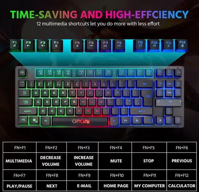 Alt view image 14 of 14 - Wireless LED Keyboard, Rechargeable 87 Key RGB LED Backlit Wireless Keyboard, Ergonomic Light up Gaming Keyboard Wireless compatibility with PC PS4 PS5 Xbox One Laptop, Teclado inalámbrico, Black