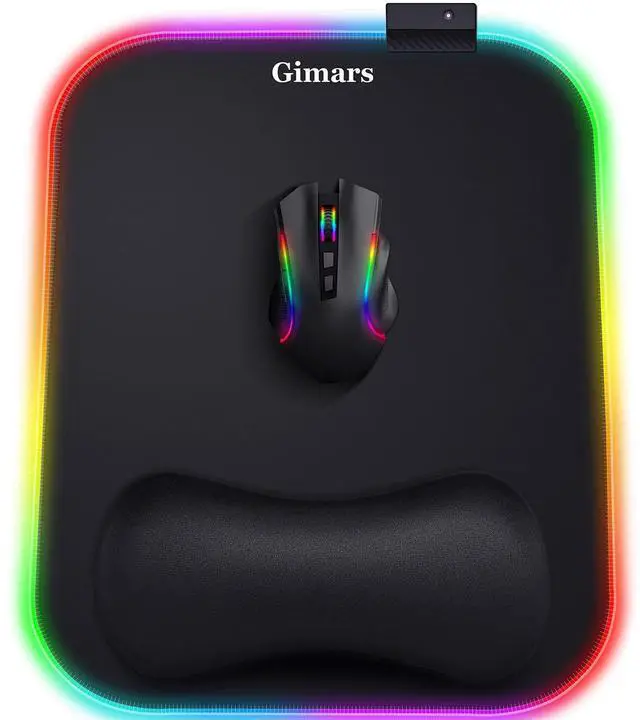 Alt view image 8 of 14 - RGB Mouse Pad with Wrist Rest Support, 12 x 10 in Extra Large Ergonomic Gaming Mouse Pad with 10 LED Lighting Modes, Non-Slip Rubber Base for PC Gaming & Office
