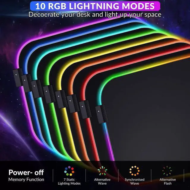 Alt view image 10 of 14 - RGB Mouse Pad with Wrist Rest Support, 12 x 10 in Extra Large Ergonomic Gaming Mouse Pad with 10 LED Lighting Modes, Non-Slip Rubber Base for PC Gaming & Office
