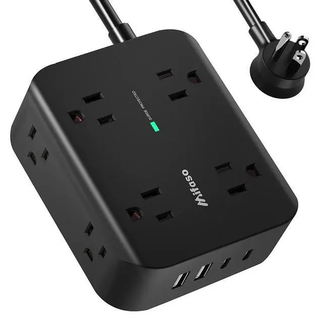 Alt view image 8 of 14 - Power Strip Surge Protector - Flat Plug, Wall Mount, 8 Wide Outlets with 4 USB Ports (2 USB C), 5FT Heavy Duty Extension Cord with Multiple Outlets, Charging Station Overload Protection for Home Dorm