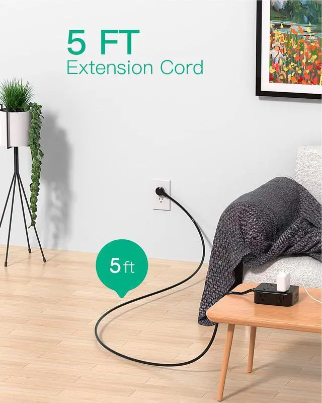 Alt view image 14 of 14 - Power Strip Surge Protector - Flat Plug, Wall Mount, 8 Wide Outlets with 4 USB Ports (2 USB C), 5FT Heavy Duty Extension Cord with Multiple Outlets, Charging Station Overload Protection for Home Dorm