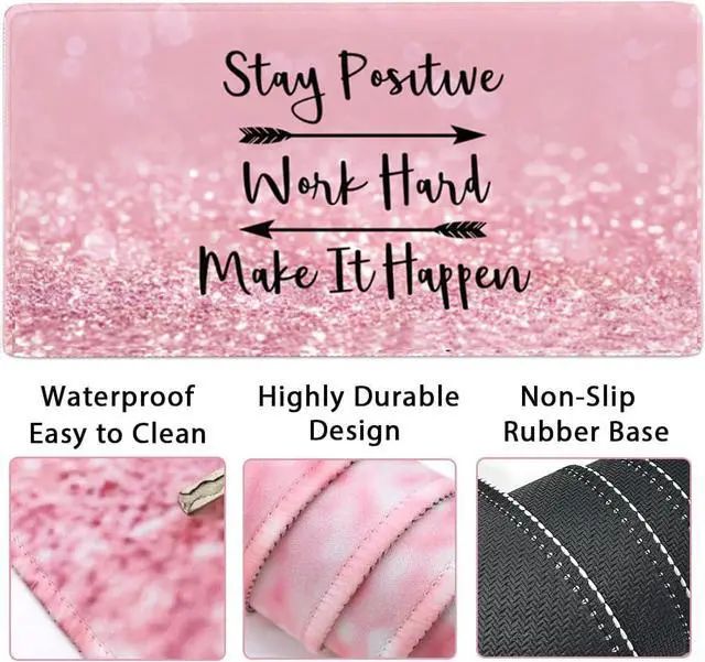 Alt view image 10 of 14 - 4-in-1 Gaming Mouse Pad Wrist Support SetDesk Pad + Mouse Pad with Wrist Rest + Keyboard Wrist Rest + Coaster, Ergonomic Design for Home Office Study Game - Pink Stay Positive