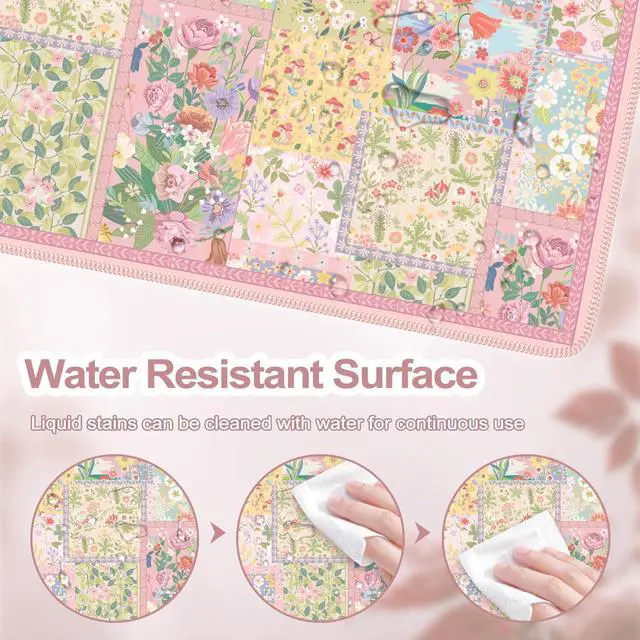 Alt view image 12 of 14 - Pink Desk Mat for Keyboard and Mouse, Large Mouse Pad, Floral Desk Pad, Anti-Slip XXL Big Mousepad with Stitched Edges for Computer