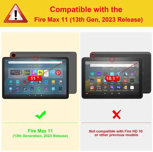 Alt view image 9 of 14 - Folio Case for Amazon Fire Max 11 (13th Generation, 2023 Release) - Premium Vegan Leather Slim Fit Folding Stand Cover for Fire 11 Max Tablet with Auto Sleep/Wake, Black