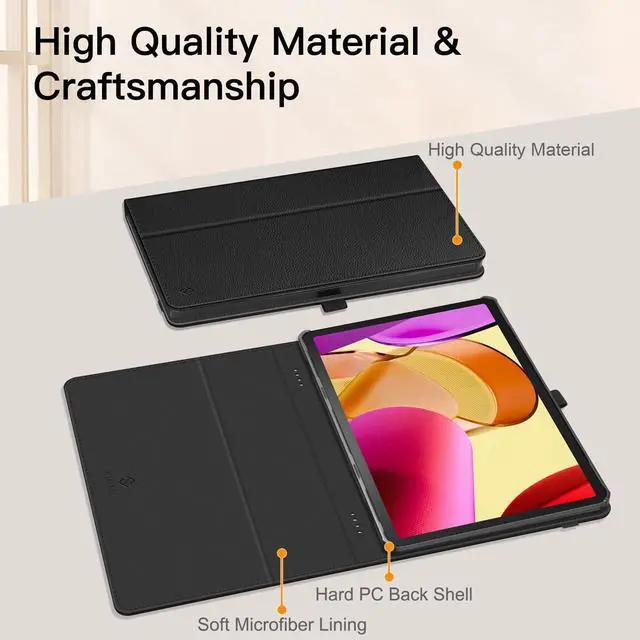 Alt view image 14 of 14 - Folio Case for Amazon Fire Max 11 (13th Generation, 2023 Release) - Premium Vegan Leather Slim Fit Folding Stand Cover for Fire 11 Max Tablet with Auto Sleep/Wake, Black