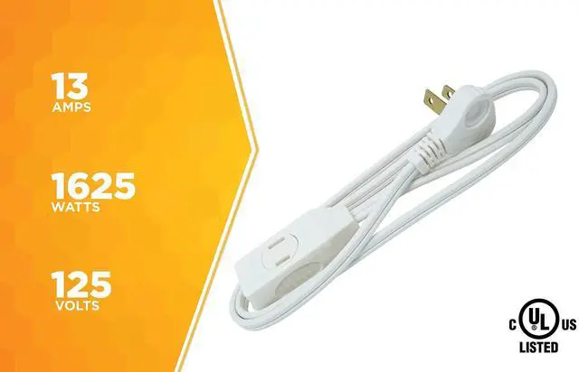 Alt view image 12 of 14 - SlimLine Extension Cord - 16/3 Indoor Flat Plug with Right Angled Design - 3 Polarized Outlets - PVC Jacket - Space Saving - Neutral White - 16 Gauge - 3 Feet