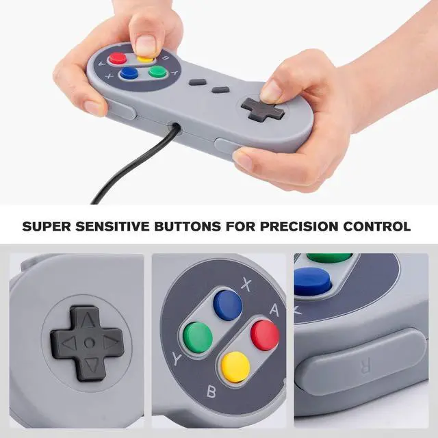Alt view image 12 of 14 - Game Controller, Retro USB Controller for PC Gaming, Super Classic Wired Game Emulator Controller for PC, Raspberry Pi, Windows,Mac,Liunx, Android (Grey, 2 Pack)