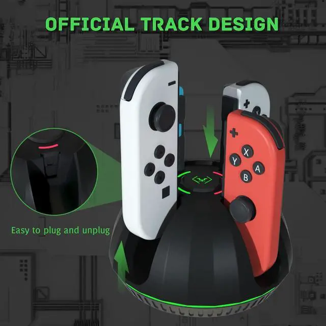 Alt view image 9 of 14 - Switch Controller Charging Dock for Nintendo OLED Joycon, Charger Station with Switch 1 JoyCon, 4 in 1 Joycon Charging Dock for Joy Con with LED Indication and USB Type-C Charger Cable