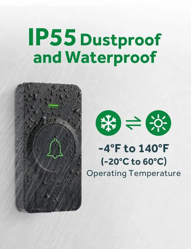 Alt view image 10 of 14 - Wireless Door Bell, Mini CB-11 Waterproof Doorbell Chime Operating at 1000 Feet with 52 Melodies, 5 Volume Levels & LED Flash