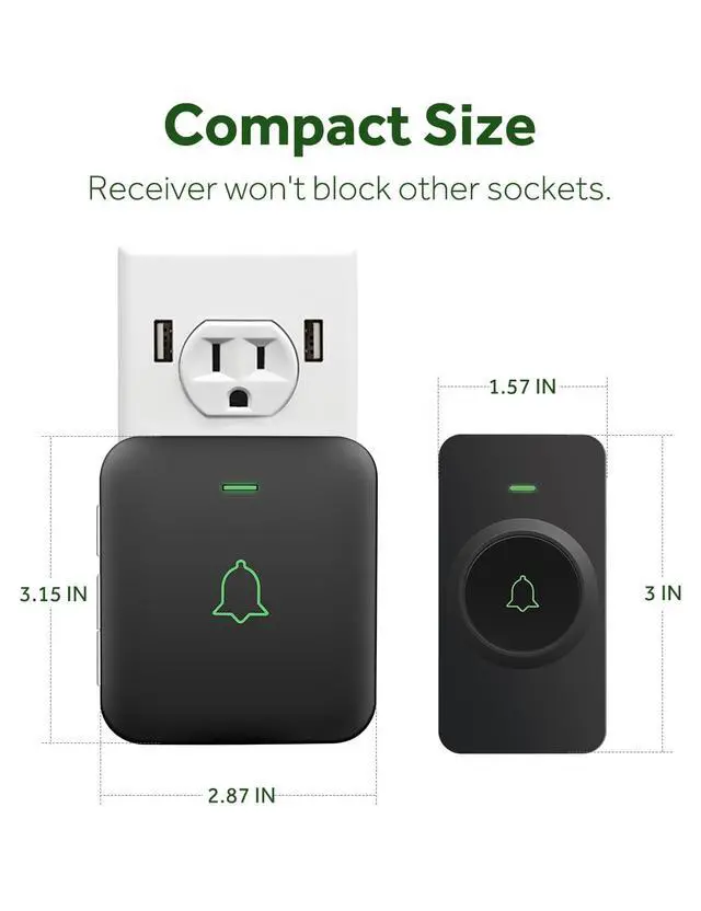 Alt view image 13 of 14 - Wireless Door Bell, Mini CB-11 Waterproof Doorbell Chime Operating at 1000 Feet with 52 Melodies, 5 Volume Levels & LED Flash