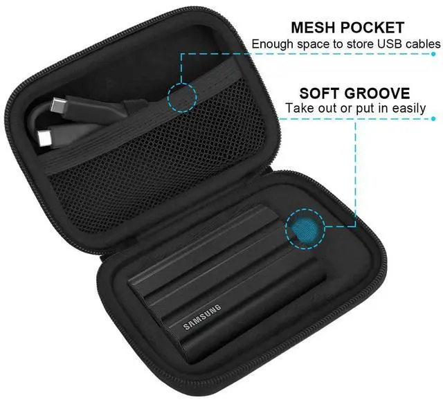Alt view image 11 of 14 - Hard Carrying Case for Samsung T7 Shield/Samsung T7 / Touch Portable Solid State Drives 500GB 1TB 2TB 4TB USB 3.2 External SSD Hard EVA Shockproof Storage Travel Bag, Black+Black
