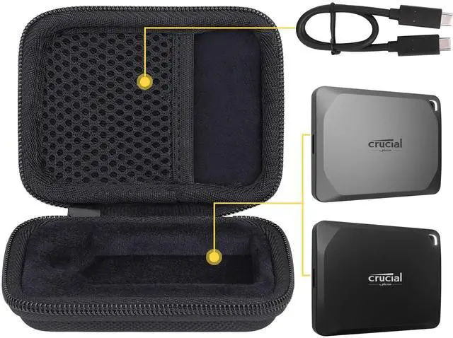 Alt view image 9 of 14 - Hard Carrying Case Compatible with Crucial X9 / X9 Pro / X10 / X10 Pro 1TB/2TB/4TB Portable SSD,USB 3.2 External Solid State Drive & USB Cable Organizer(Case Only)