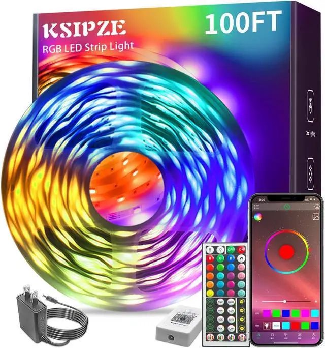Alt view image 7 of 12 - 100ft Led Strip Lights RGB Music Sync Color Changing Led Lights with Smart App Control Remote Led Lights for Bedroom Room Lighting Flexible Home Décor
