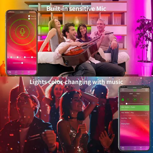 Alt view image 10 of 12 - 100ft Led Strip Lights RGB Music Sync Color Changing Led Lights with Smart App Control Remote Led Lights for Bedroom Room Lighting Flexible Home Décor