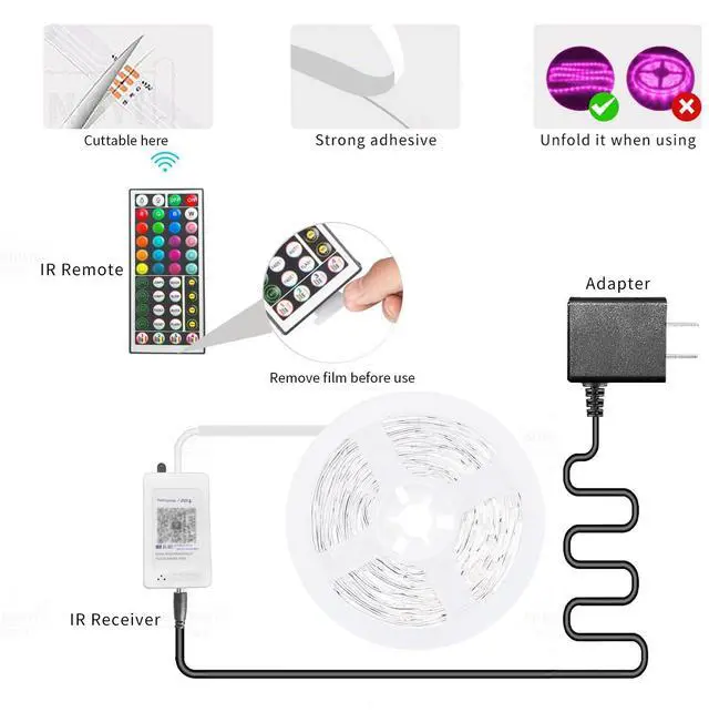 Alt view image 12 of 12 - 100ft Led Strip Lights RGB Music Sync Color Changing Led Lights with Smart App Control Remote Led Lights for Bedroom Room Lighting Flexible Home Décor
