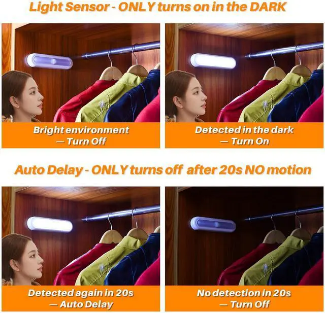 Alt view image 10 of 14 - 3 Pack 7 Motion Sensor Lights Indoor Battery Operated, Stick on LED Light for Closet, Stairs, Under Cabinet, Cool White