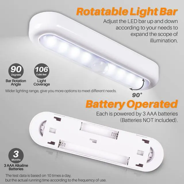 Alt view image 12 of 14 - 3 Pack 7 Motion Sensor Lights Indoor Battery Operated, Stick on LED Light for Closet, Stairs, Under Cabinet, Cool White