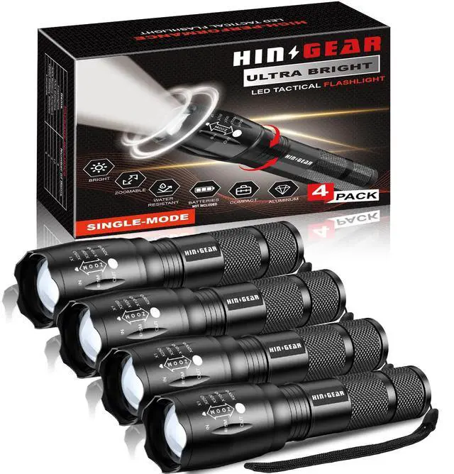 Alt view image 8 of 14 - 1 Mode Flashlights 4 Pack, Bright Zoomable LED Tactical Flashlight High Lumens, Water Resistant Portable Pocket Flash Light for Emergency, Camping Essentials, Gift - SL2000