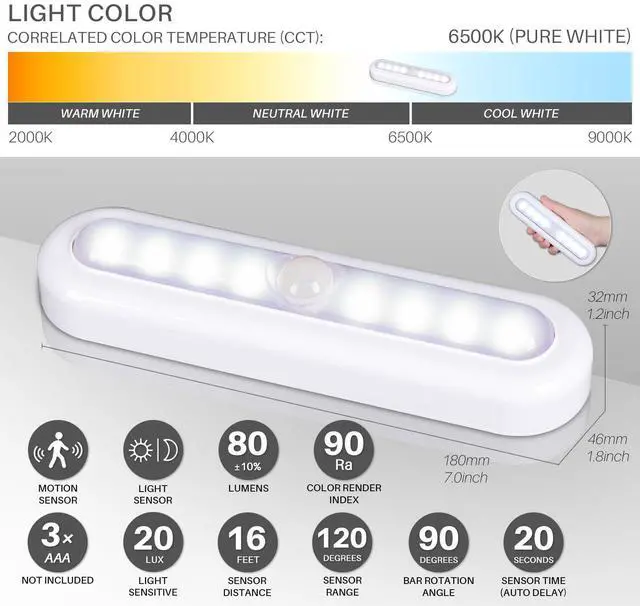 Alt view image 11 of 14 - 3 Pack 7 Motion Sensor Lights Indoor Battery Operated, Stick on LED Light for Closet, Stairs, Under Cabinet, Cool White