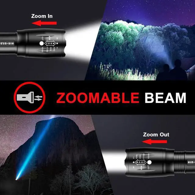 Alt view image 14 of 14 - 1 Mode Flashlights 4 Pack, Bright Zoomable LED Tactical Flashlight High Lumens, Water Resistant Portable Pocket Flash Light for Emergency, Camping Essentials, Gift - SL2000